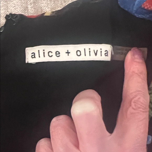 Alice + Olivia Black Mini Dress with Blue, Red & Green Floral Print size 2 - Picture 7 of 13